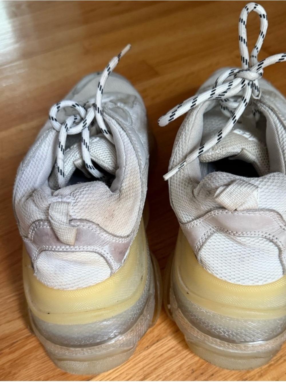 Balenciaga White Mesh & Suede Triple-S Sneakers with Yellowed Soles - Picture 2 of 3